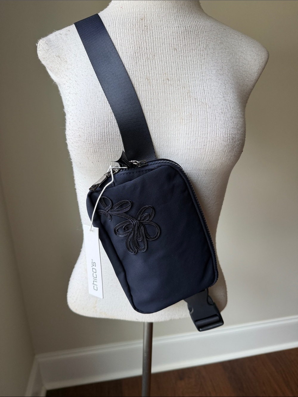 Chico's Black Embroidered Crossbody Sling Bag